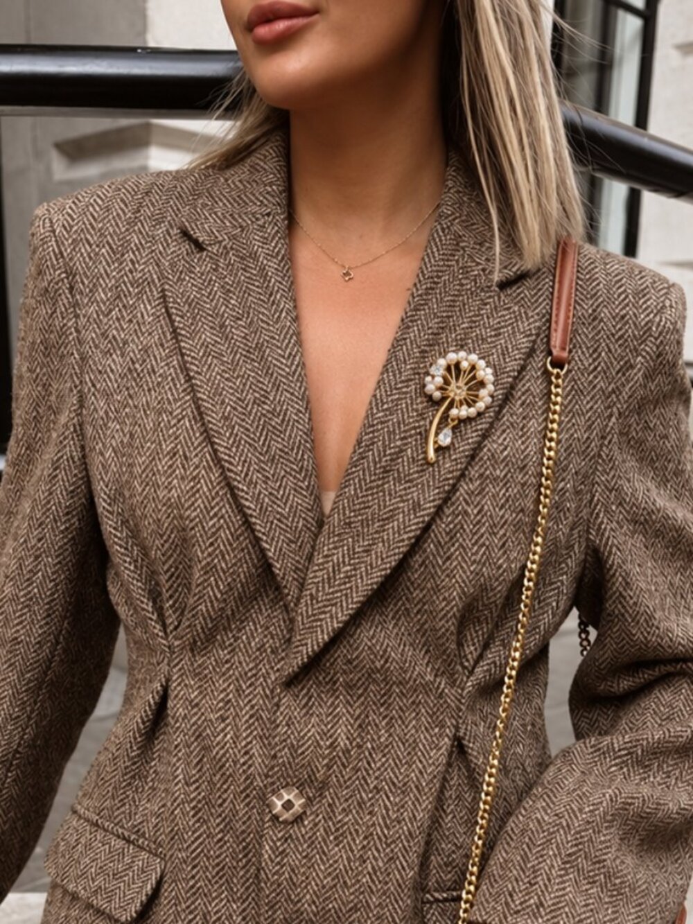 Gold Dandelion Pearl Brooch Rhinestone Crystal Floral Statement Pin